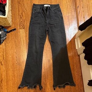 Elegant Black Frayed Hem Flare Jeans
